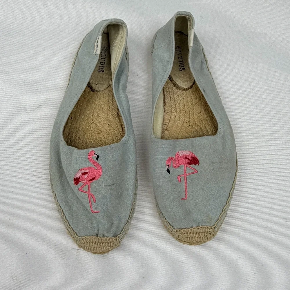 Soludos Flamingo Canvas Espadrilles Gray Slip On Flats 8.5
